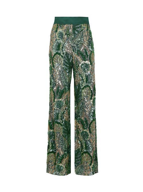 Pantalone in pizzo con ricamo paillettes e perline GIANNI MOLARO | P2645VERDE